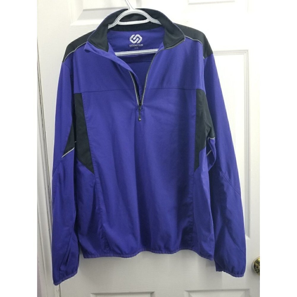 Second Skin Men Pullover Medium Blue Black 1/4 Zip Long Sleeve Reflective